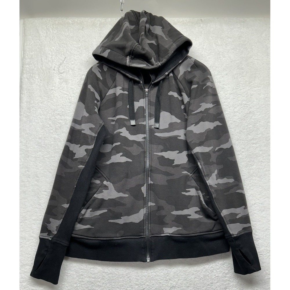 Athleta Womens Size L Black Camo Triumph Full Zip Pullover Hoodie (K1)